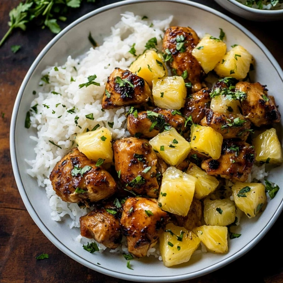 A plate of rice and chicken.