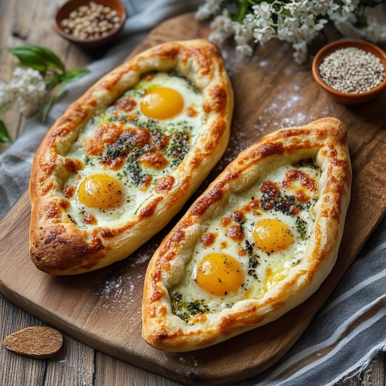 Two pieces of bread with eggs on top.