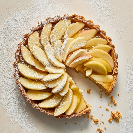 A slice of apple pie on a white plate.