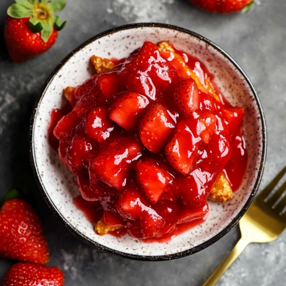 A bowl of strawberries and jam.