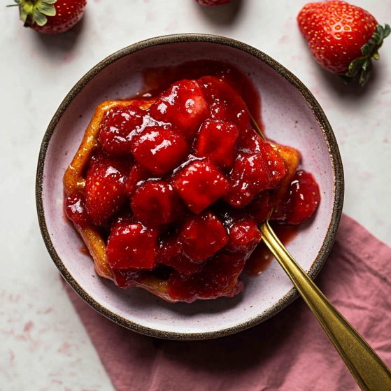 A bowl of strawberries and raspberries.