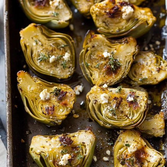 A pan of food with cheese and herbs.
