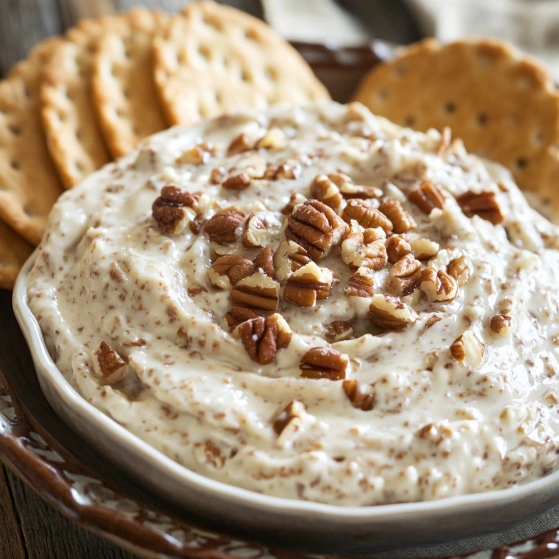 A bowl of food with a nut on top.