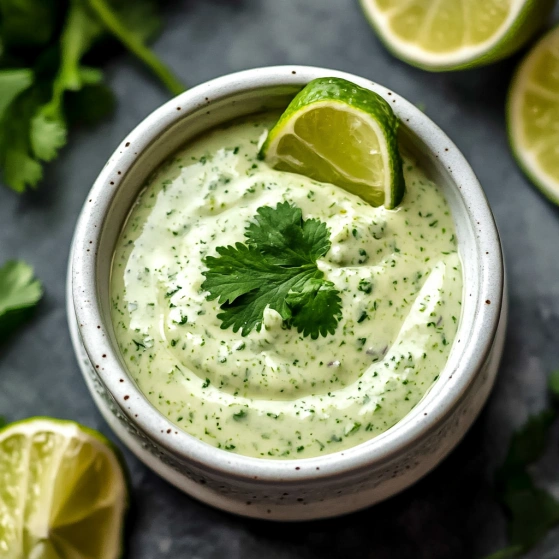 A bowl of guacamole with a lime wedge on top.