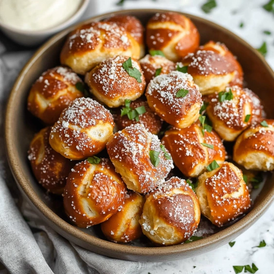 A bowl of bread with parsley on top.
