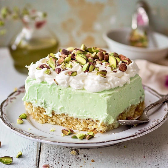 A slice of cake with almonds on top.
