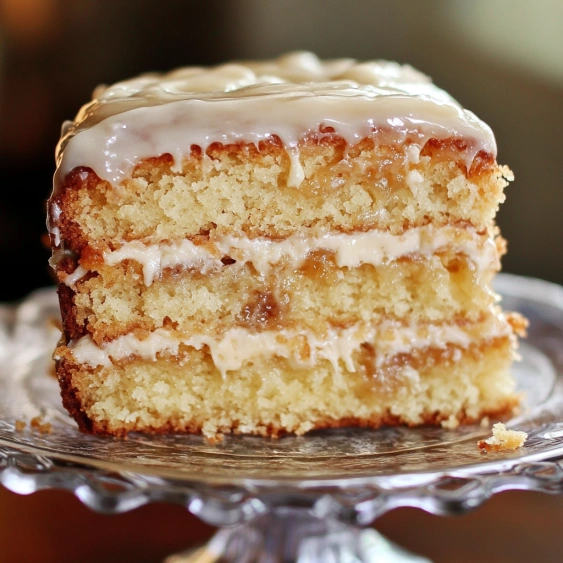 A slice of cake on a plate.