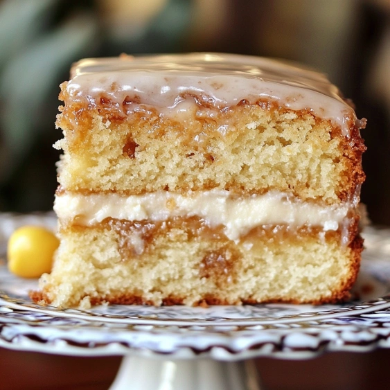 A slice of cake on a plate.