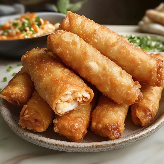 A plate of food with a stack of fried food.