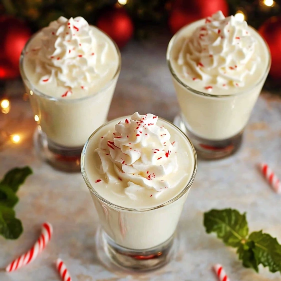 Three glasses of whipped cream with red sprinkles.