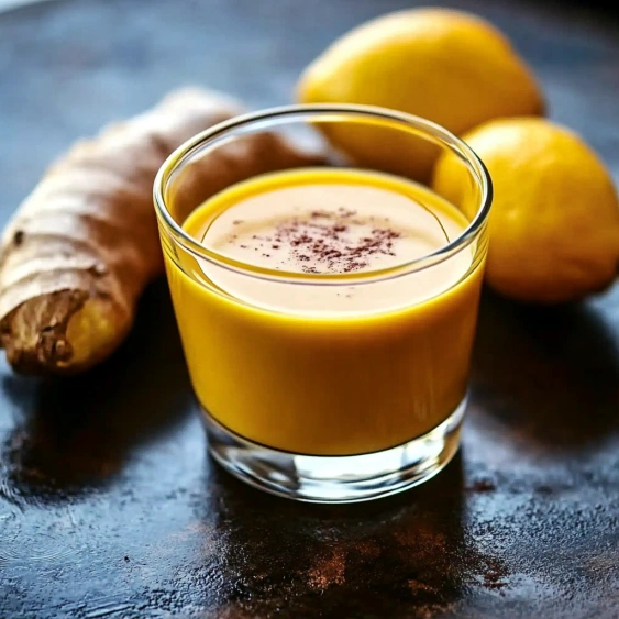 A glass of orange juice with a lemon wedge in it.