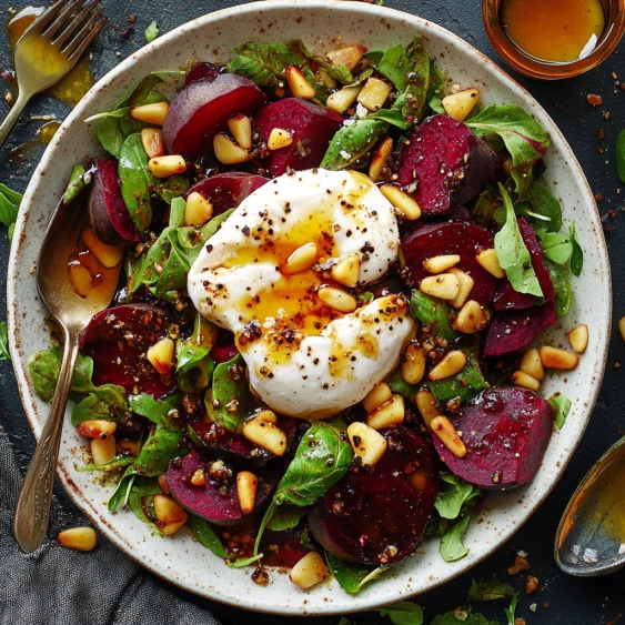 A plate of food with a fork and a knife.