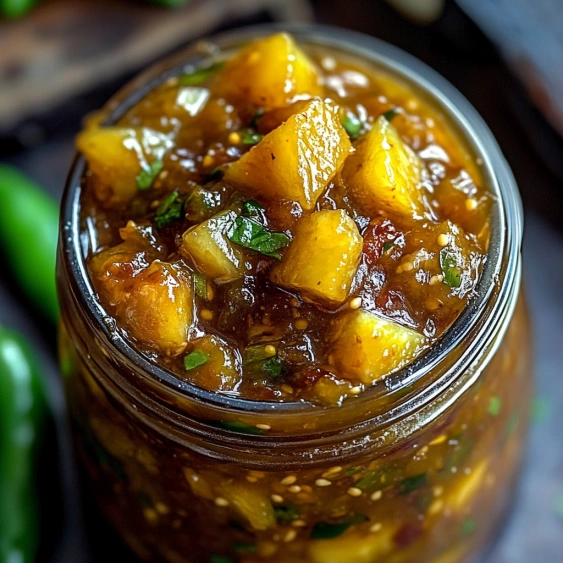 A jar of pineapple chutney.