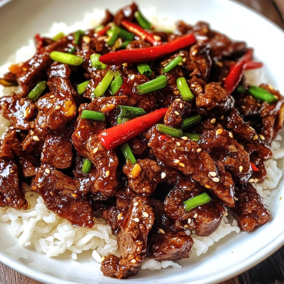 A plate of beef and vegetables.