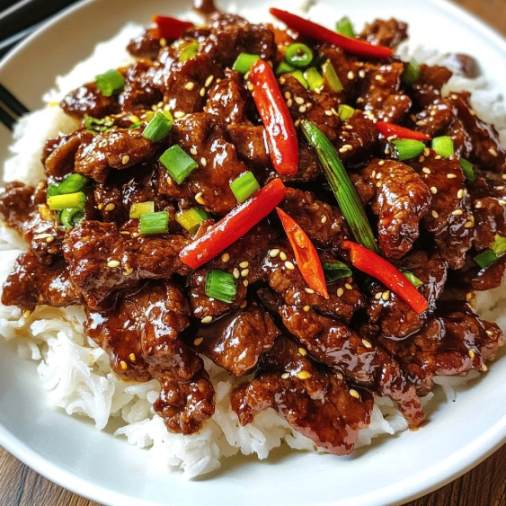 A plate of Chinese food with rice and meat.