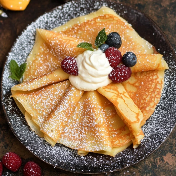 A plate of food with a blueberry on top.