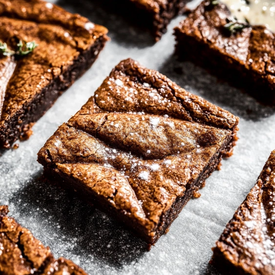 A piece of chocolate cake on a cooling rack.