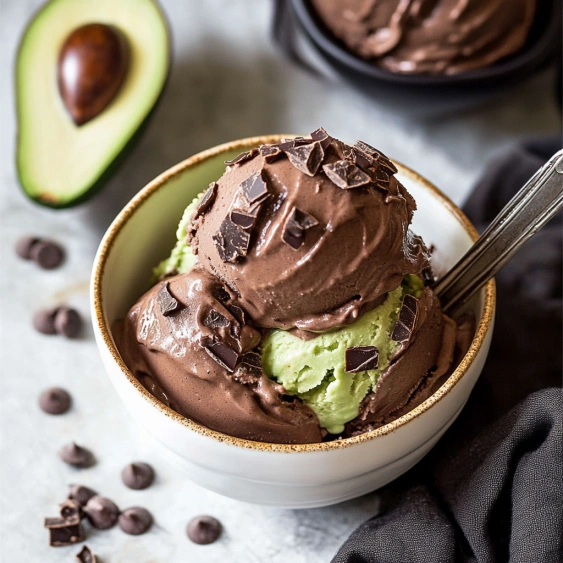 A bowl of chocolate ice cream with chocolate chips.