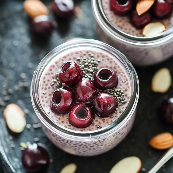 A glass of red berries with nuts on top.