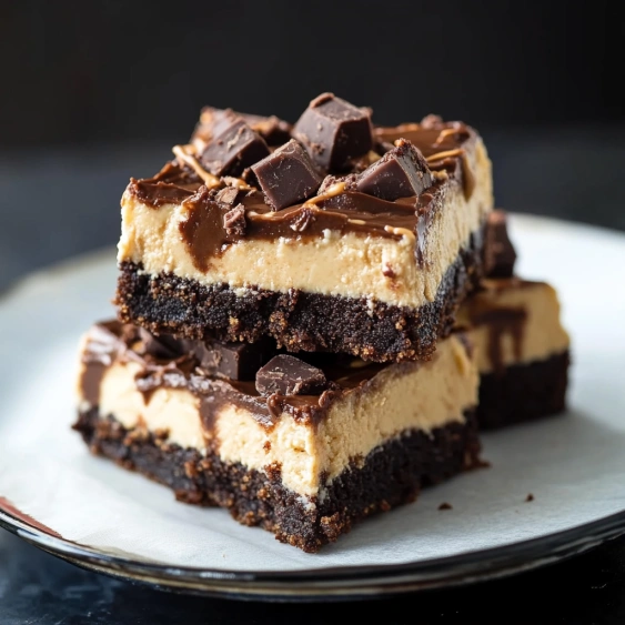 A chocolate dessert with peanut butter and chocolate chips.