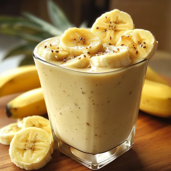 A glass of banana smoothie.