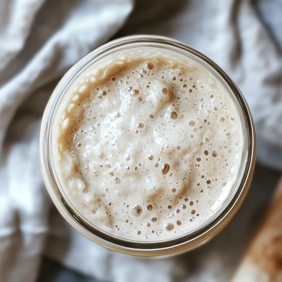 A glass of milk with a spoon in it.
