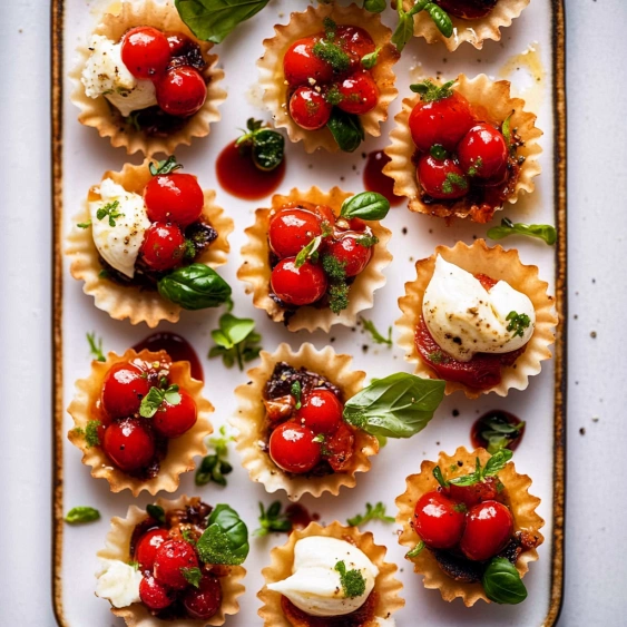 A tray of food with tomatoes and cheese.