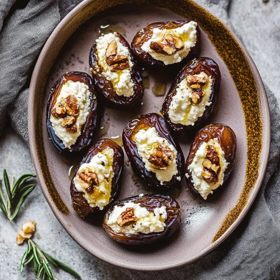 A plate of figs with cheese on top.