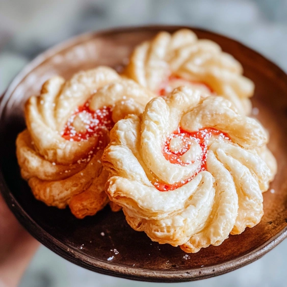 Two pastries with red filling.