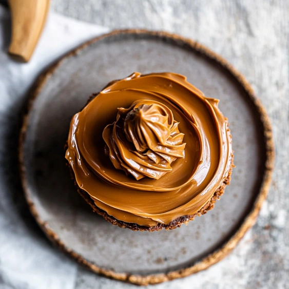 A chocolate cupcake with a caramel swirl.