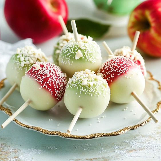 A plate of green and red candy apples.