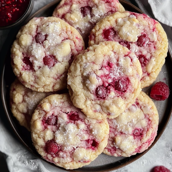 A plate of cookies with red berries on top.