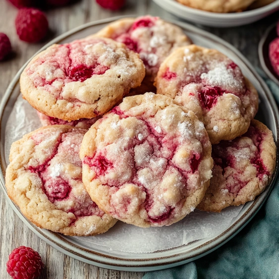 A plate of cookies with raspberry jam.