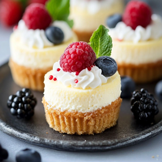 A dessert with raspberries and blueberries on top.