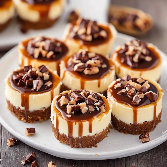 A plate of desserts with caramel drizzle.