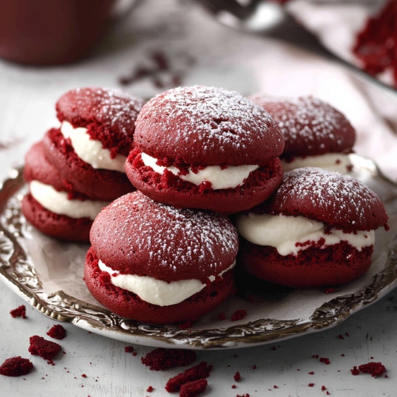 Red velvet cupcakes with white frosting.