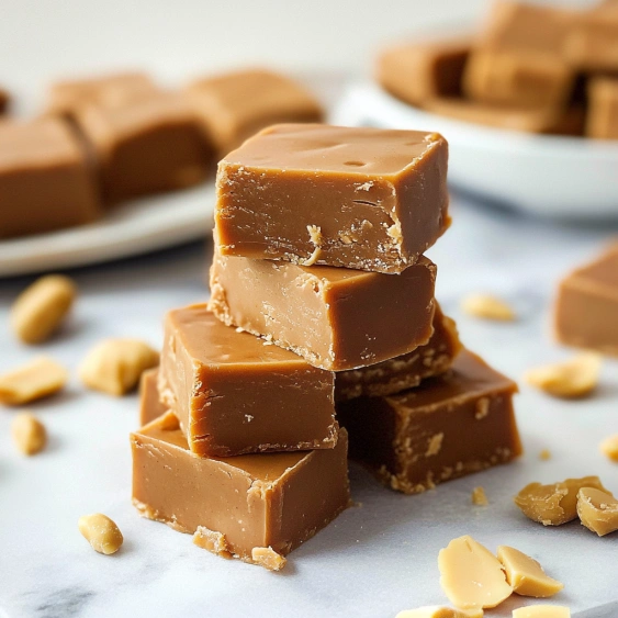 A stack of brownies with nuts on top.