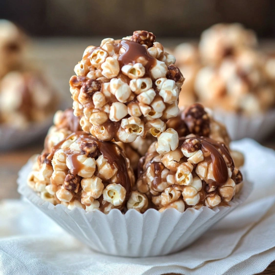 A bowl of marshmallows with chocolate drizzled on top.