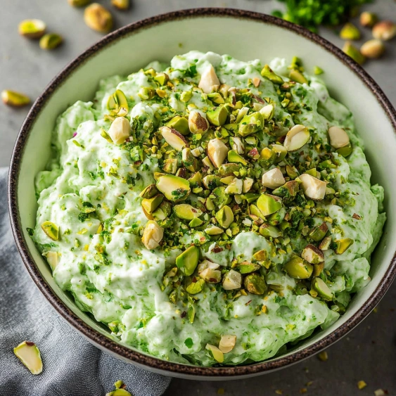 A bowl of food with nuts and green stuff in it.