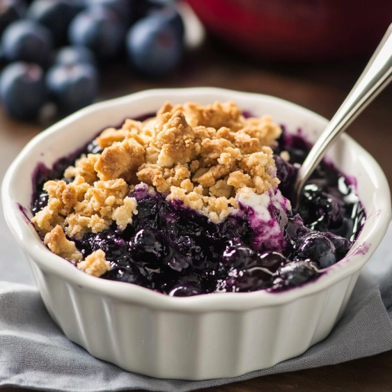 A bowl of blueberry crumble.