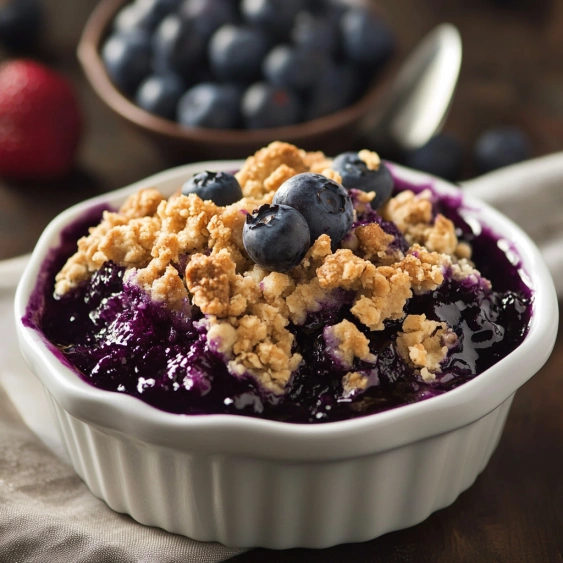 A bowl of blueberry crumble.