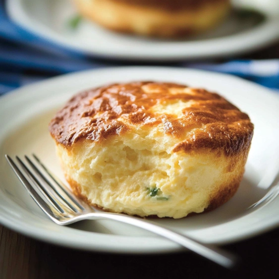 A white plate with a muffin on it.