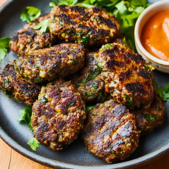 A plate of meat with sauce.