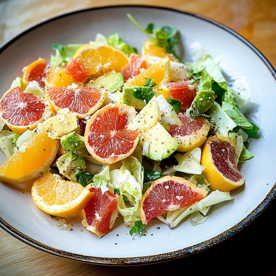 A bowl of salad with oranges and lettuce.