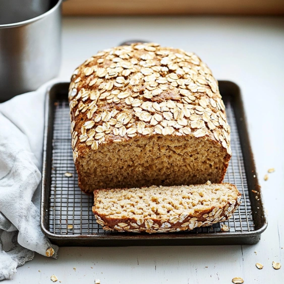A loaf of bread on a cooling rack.