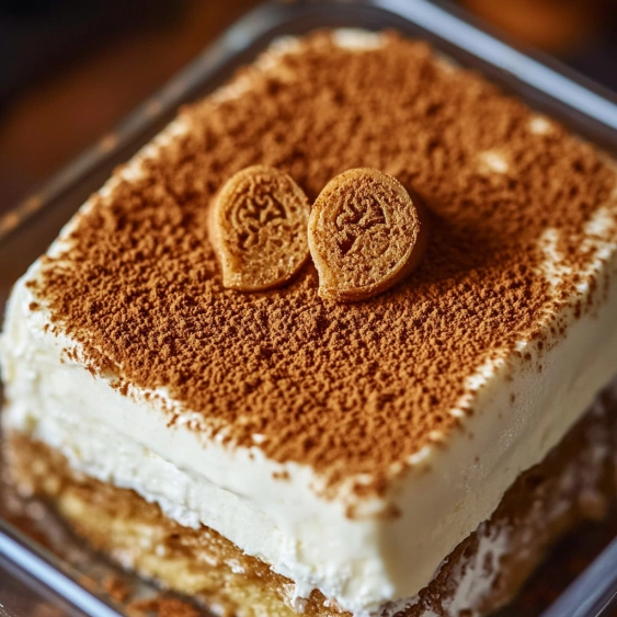 A slice of cake with two chocolate chips on top.