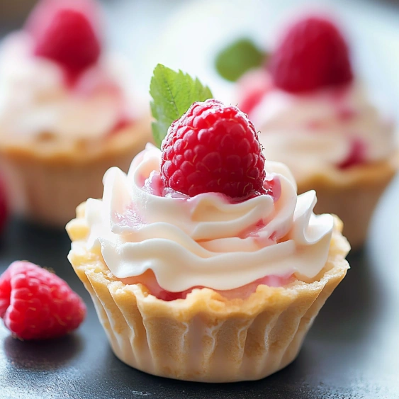 A cupcake with a raspberry on top.