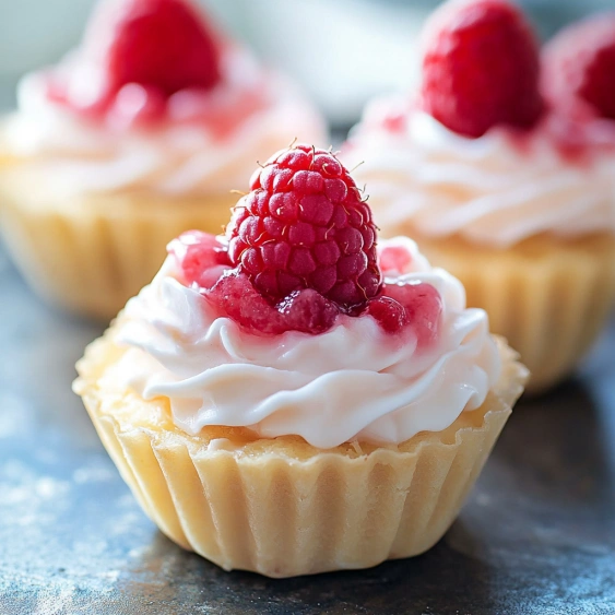 Two raspberry tarts with white whipped cream.