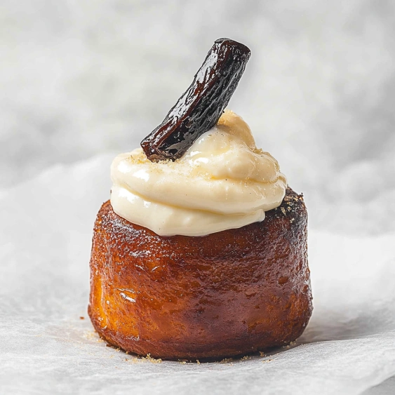 A pastry with a stick in it.