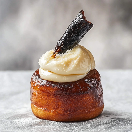 A pastry with a black topping.